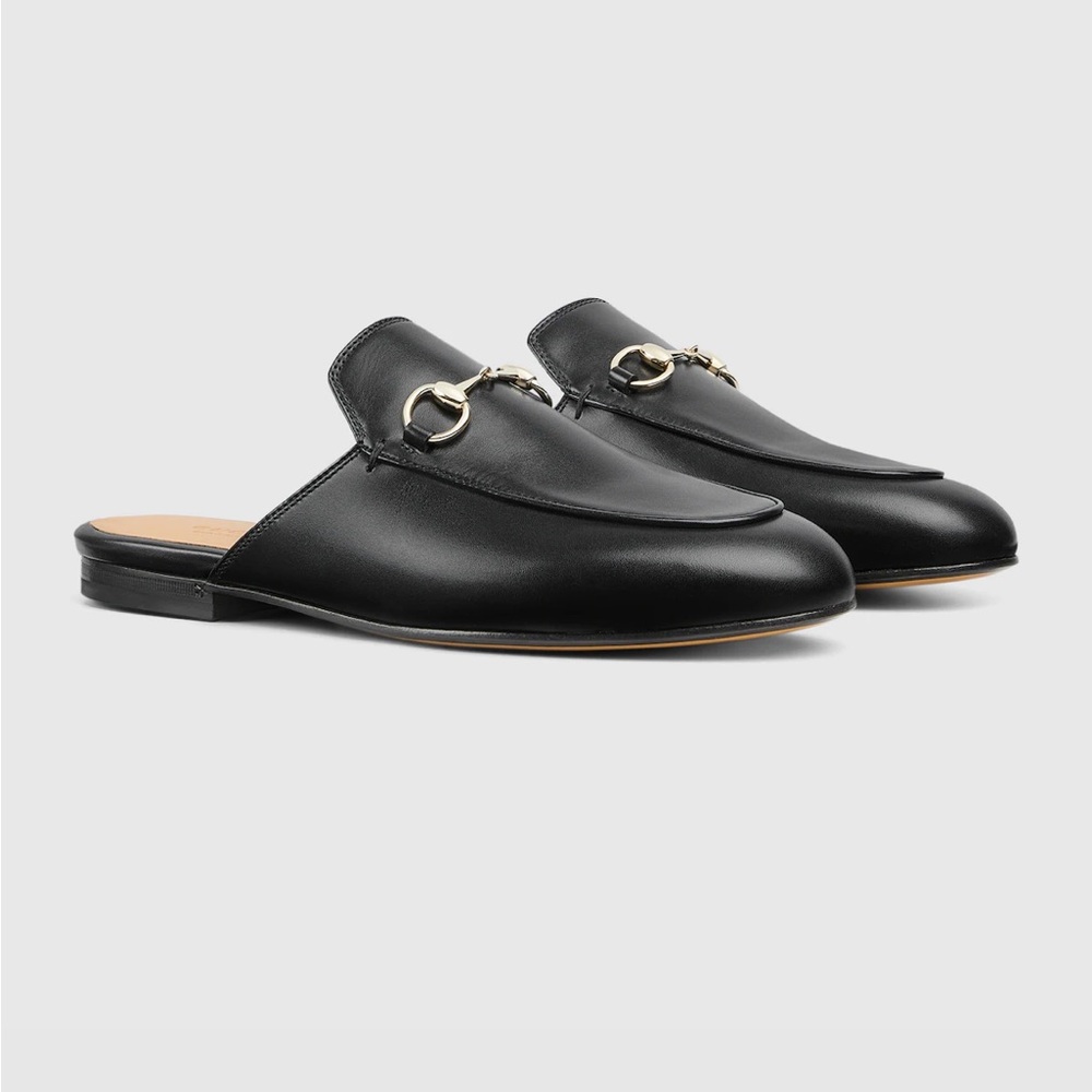 Gucci Princeton Authentic leather slipper slides with classic gold horse bit - Picture 5 of 16